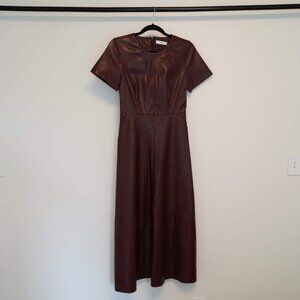 Mango | Burgundy Leather Midi Dress